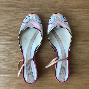 Emilio Pucci Slingback Round Toe Canvas Slides  37.5